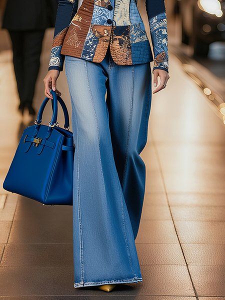 

Distressing Loose Casual Plain Jeans, Denim blue, Jeans