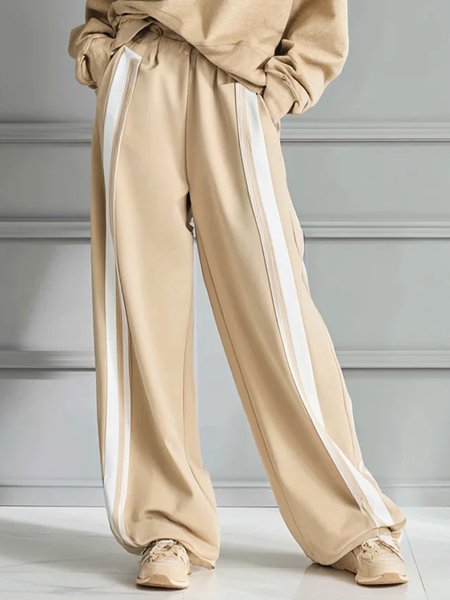 

Casual Color Block Straight Pants, Light khaki, Pants