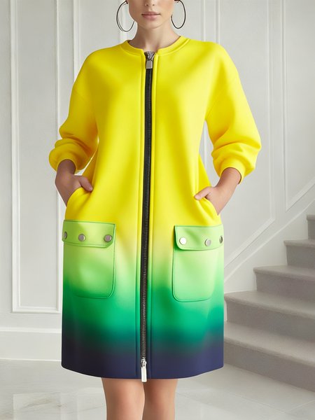 

Casual Gradient Pattern Printing Crew Neck Knee Length Dress, Yellow, Midi Dresses