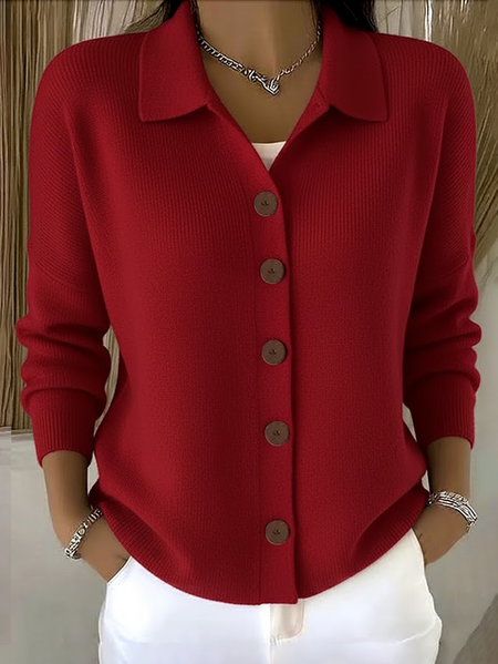 

Women's Classic Casual Button-Down Collar Cardigan, Red, Sweaters & Cardigans