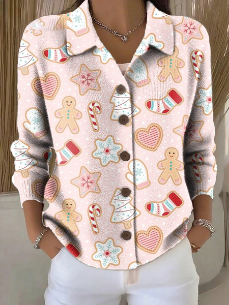 

Women Christmas Long Sleeve Comfy Vintage Printing Cardigan, Pink, Cardigans