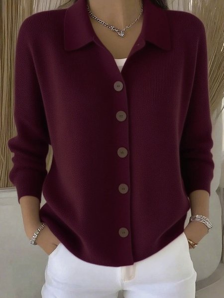 

Women Cotton Plain Long Sleeve Comfy Casual Cardigan, Wine red, Sweaters