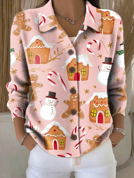 

Women Christmas Snowman Printing Long Sleeve Shawl Collar Vintage Spring/Fall Cardigan Outerwear, Pink, Cardigans