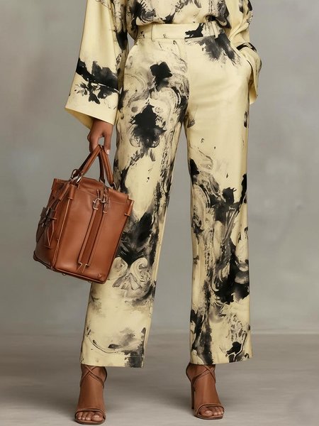 

Urban Abstract Printing Straight Pants, Yellow, Pants