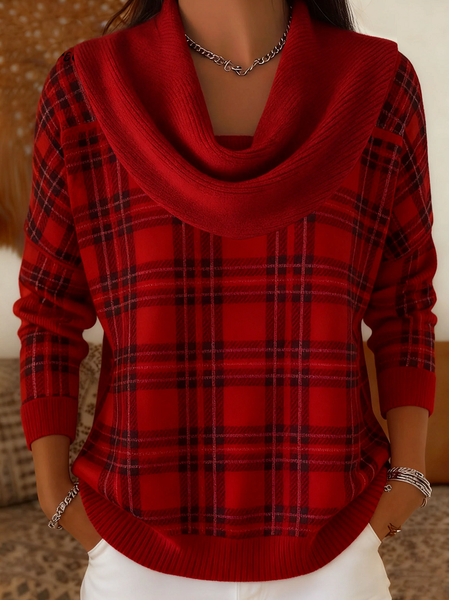 

Women Plaid Long Sleeve Comfy Casual Printing Sweater, Red, Sweaters