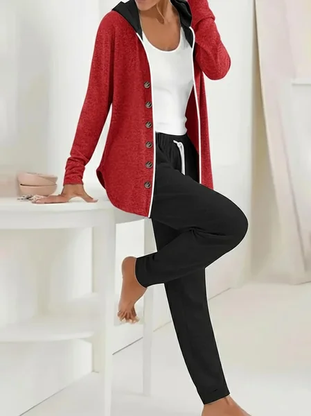 

Women Plain Printing Two-Piece Set Daily Long Sleeve Casual Spring/Fall Coat With Pants Matching Set, Reddish black, Suit Set