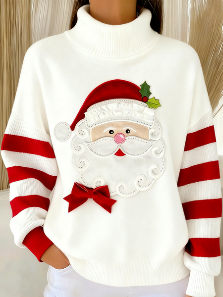 

Women Striped Long Sleeve Comfy Vintage Sweater, White, Sweaters
