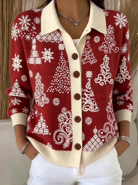 

Women Knitted Christmas Long Sleeve Comfy Casual Cardigan, Red, Cardigans