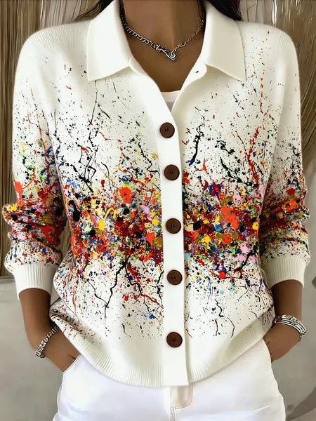 

Women Knitted Gradient Pattern Long Sleeve Comfy Casual Cardigan, White, Cardigans