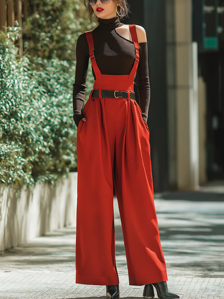 

Urban Pockets Plain Overall Bib Pants, Black, Jumpsuits