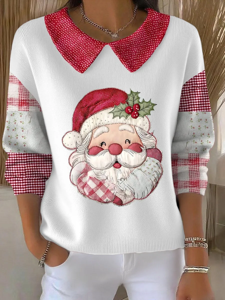 

Women Santa Claus Long Sleeve Comfy Casual Printing Sweater, White, Sweaters