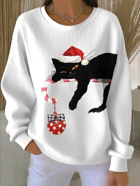 

Casual Crew Neck Christmas Sweatshirt, White, Hoodies & Sweatshirts