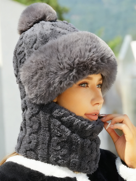 

New Winter Style All-in-one Hat And Scarf Fleece-lined Thickened Windproof Cold-proof Warm Multi-functional Balaclava For Cycling, Gray, Accessories
