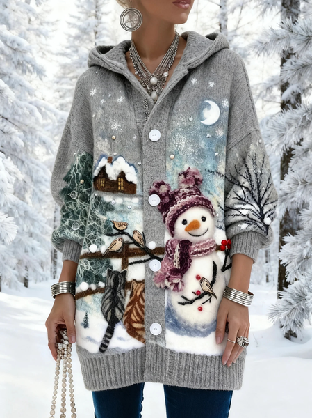 

Women Wool/Knitting Santa Claus Long Sleeve Comfy Vintage Cardigan, Gray, Coats