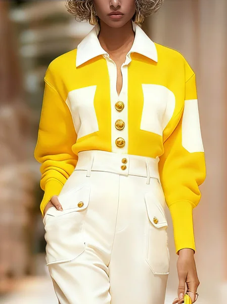 

Urban Color Block Shawl Collar Sweatshirt, Yellow, Hoodies and Sweatshirts