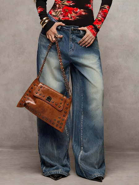 

Urban Plain Loose Denim Jeans, Denim blue, Jeans