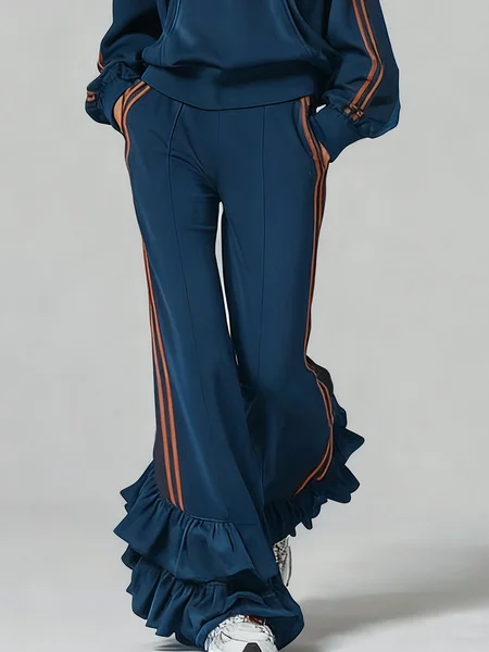 

Casual Color Block Peplum Flare Pants, As picture, Pants