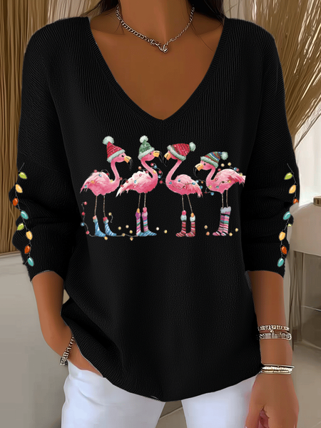 

Women Christmas Long Sleeve Tee T-shirt V Neck Printing Casual Spring/Fall Top, Black, T-Shirts