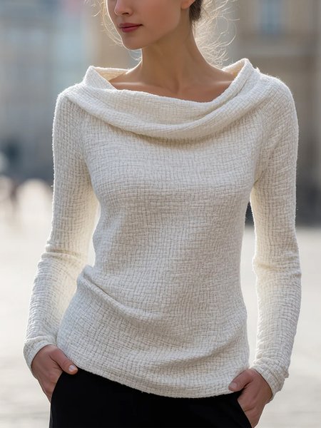 

Casual Plain Cowl Neck T-shirt, Off white, Tees