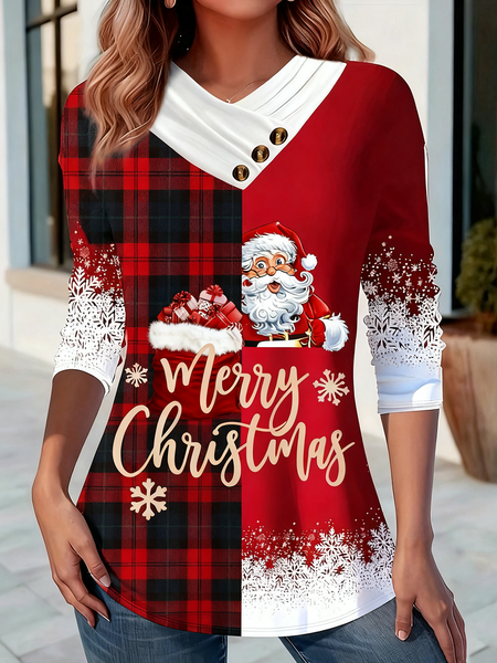 

Casual Geometric Long Sleeve T-shirt, Red, T-shirts