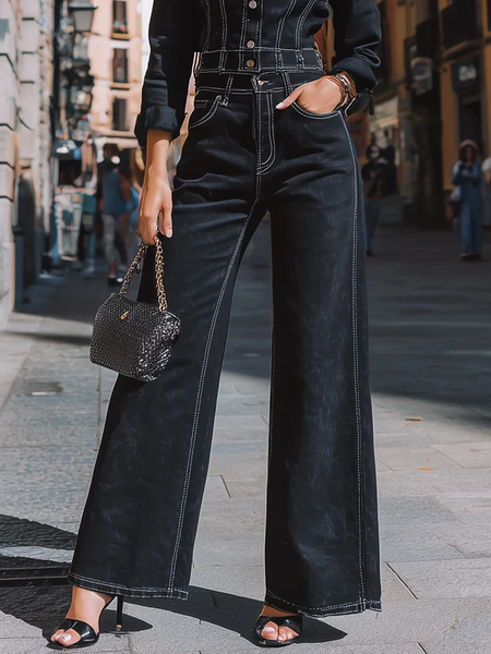 

Plain Denim Casual Jeans, Black, Jeans