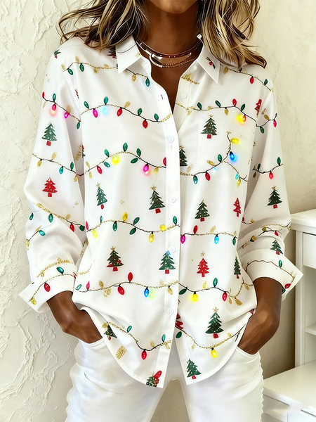 

Shawl Collar Long Sleeve Christmas Regular Loose Shirt For Women, Color3, Shirts