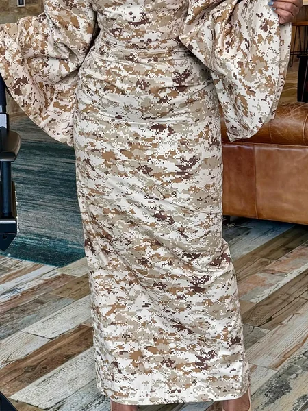 

Elegant Printing Camo Maxi Skirt, As picture, Skirts