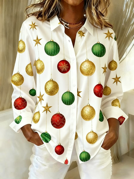 

Shawl Collar Long Sleeve Christmas Regular Loose Shirt For Women, Color2, Shirts
