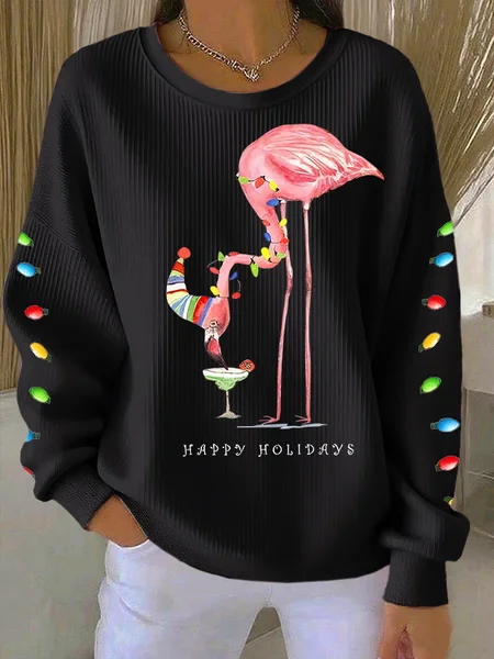 

Casual Crew Neck Flamingo Sweatshirt Printing, Black, Hoodies & Sweatshirts