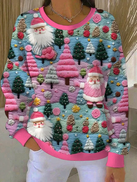 

Casual Crew Neck Santa Claus Sweatshirt Printing, As picture, Hoodies & Sweatshirts