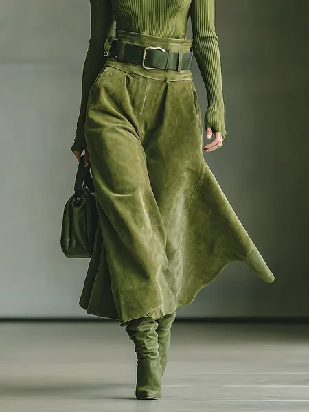 

Urban Plain Midi Faux Leather Skirt, Green, Skirts