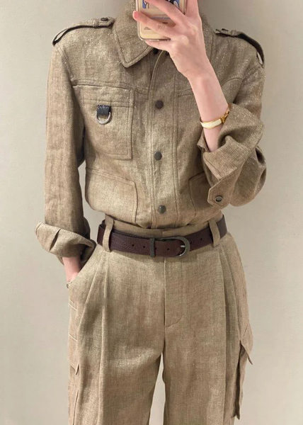 

Cotton Urban Plain Buttoned Shirt, Khaki, Blouses and Shirts