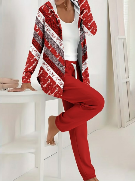 

Women Abstract Printing Two-Piece Set Daily Long Sleeve Casual Spring/Fall Coat With Pants Matching Set, Red, Sets