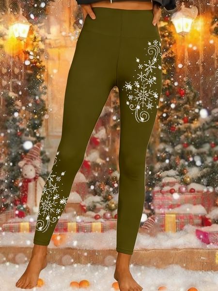

Vintage Holiday 3D Printing Long Leggings, Army green, Leggings