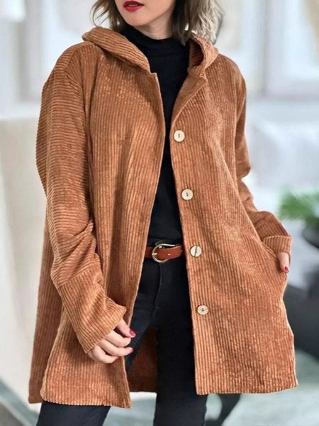 

Casual Buttoned Plain Hoodie Jacket, Light brown, Outerwear