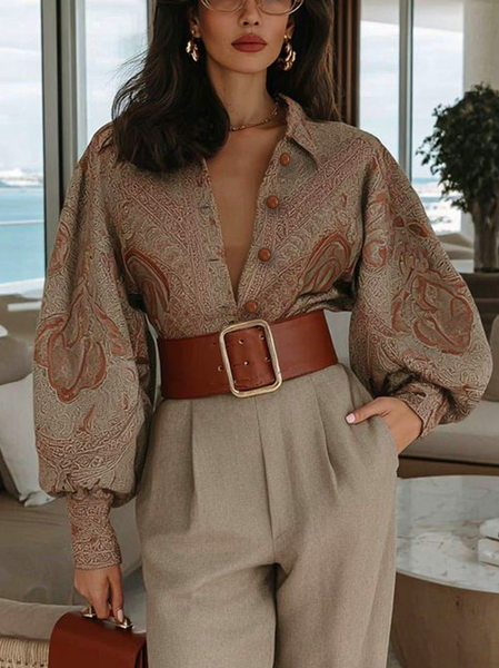 

Casual Geometric Printing Shirt, As picture, Blouses and Shirts