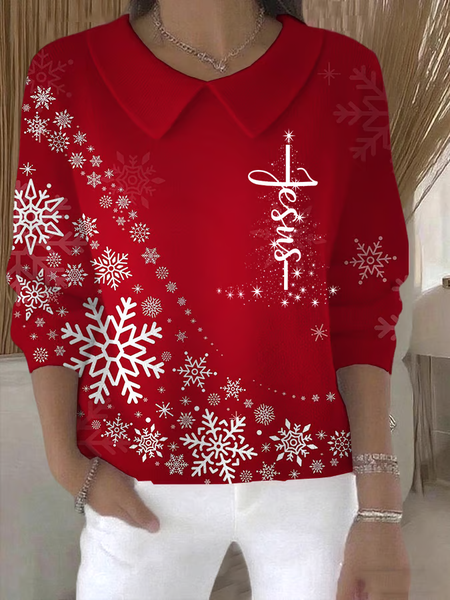 

Women Christmas Printing Spring/Fall Casual Long Sleeve Shawl Collar Sweater, Red, Sweaters