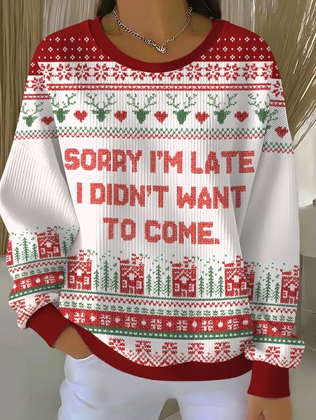 

Casual Crew Neck Text Letters Sweatshirt, Red, Hoodies & Sweatshirts