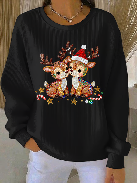 

Women Christmas Crew Neck Printing Casual Spring/Fall Long Sleeve Sweatshirt, Black, Sweatshirts & Hoodies