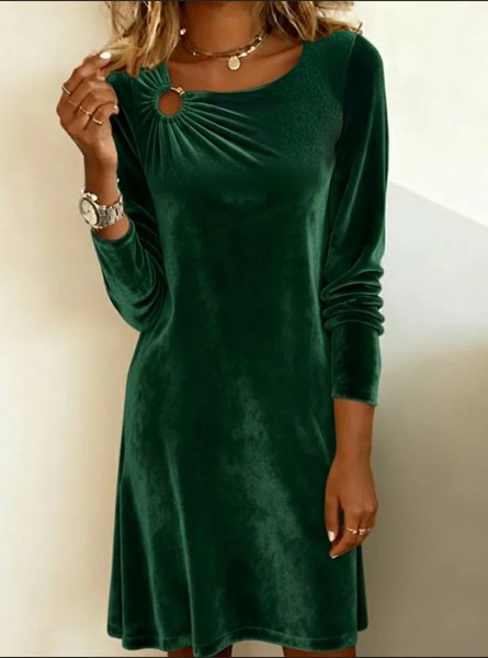 

Women Plain Spring/Fall Dress Crew Neck Long Sleeve H-Line Dress, Green, Dresses