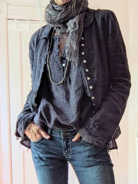 

Casual Regular Sleeve Plain V Neck Jacket, Deep gray, Outerwear