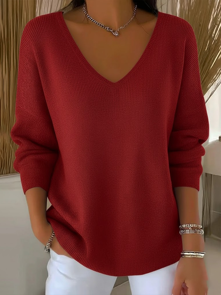 

Women Plain Long Sleeve Tee T-shirt V Neck Printing Casual Spring/Fall Top, Wine red, T-Shirts