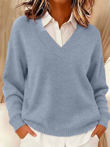 

Casual Plain V Neck Raglan Sleeves Sweater, Light blue, Sweaters & Cardigans