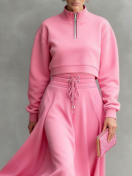 

Urban Plain Stand Collar Sweatshirt, Pink, Hoodies and Sweatshirts
