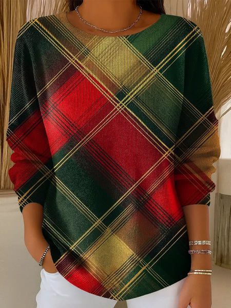 

Women Plaid Long Sleeve Comfy Casual Printing Sweater, As picture, Sweaters