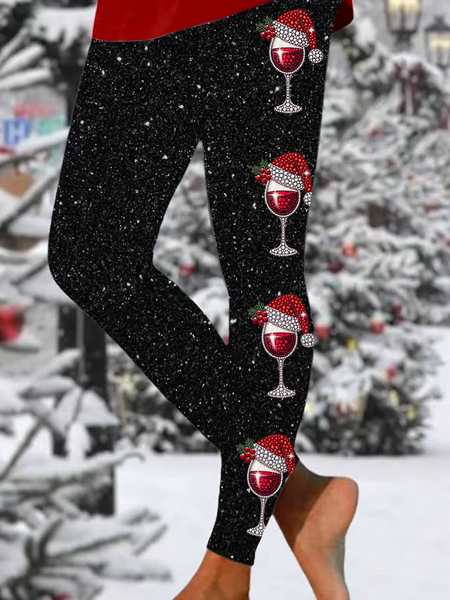

Women Christmas Casual All Season Printing Long Leggings, Black, Leggings