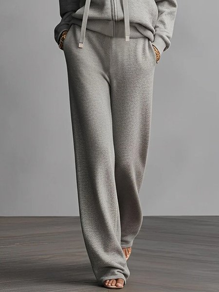 

Casual Plain Straight Pants, Gray, Pants