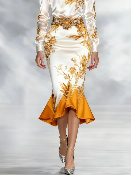 

Elegant Floral Midi Skirt, As picture, Skirts