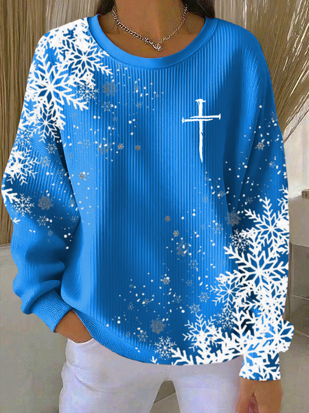 

Women Christmas Crew Neck Printing Casual Spring/Fall Long Sleeve Sweatshirt, Blue, Sweatshirts & Hoodies