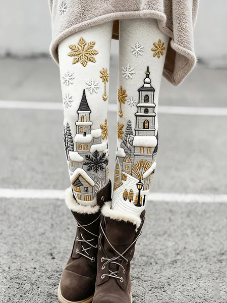 

Women Christmas Casual All Season Printing Long Leggings, White, Leggings